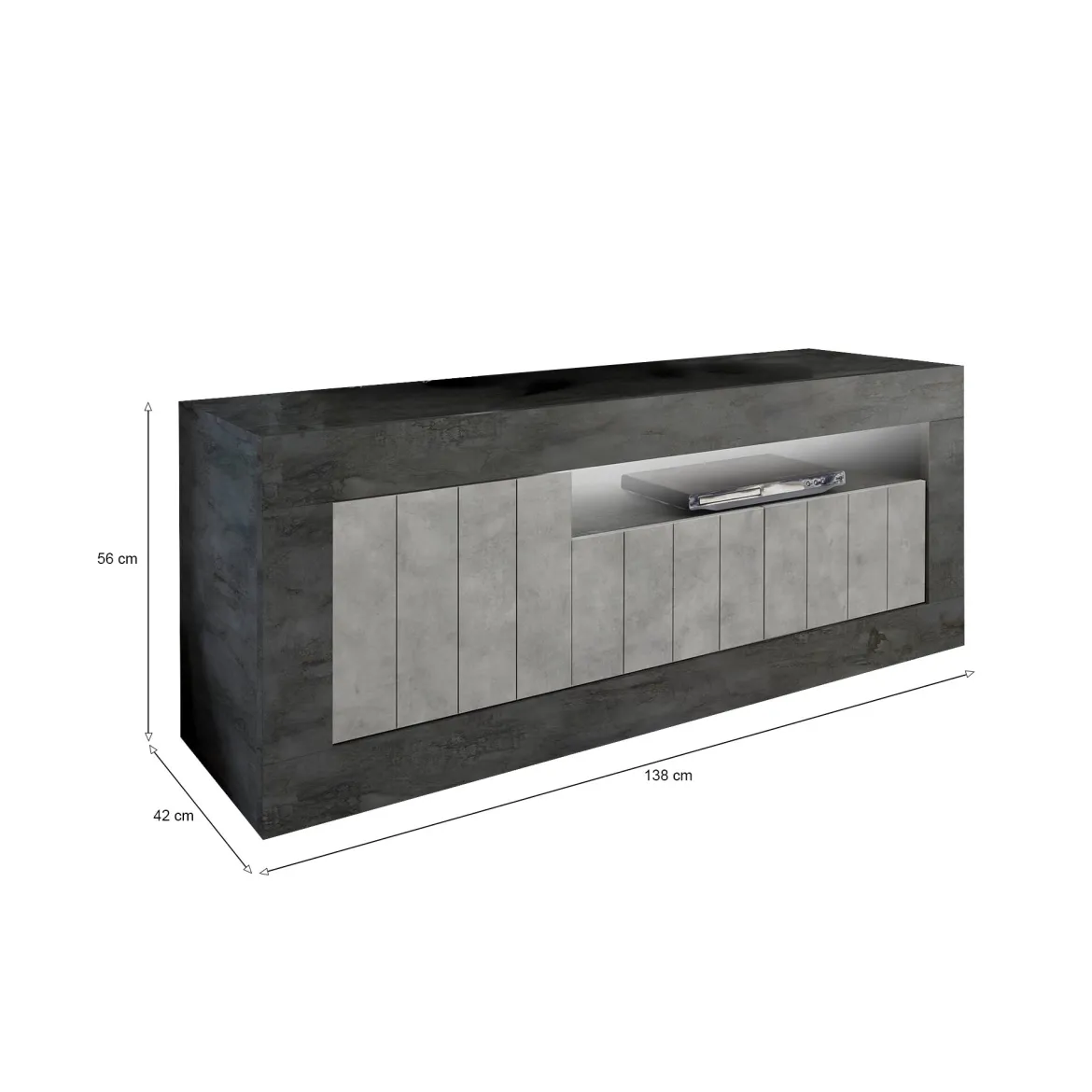 Mobile TV ardesia e cemento 138x42x56h cm 3 ante - Iole