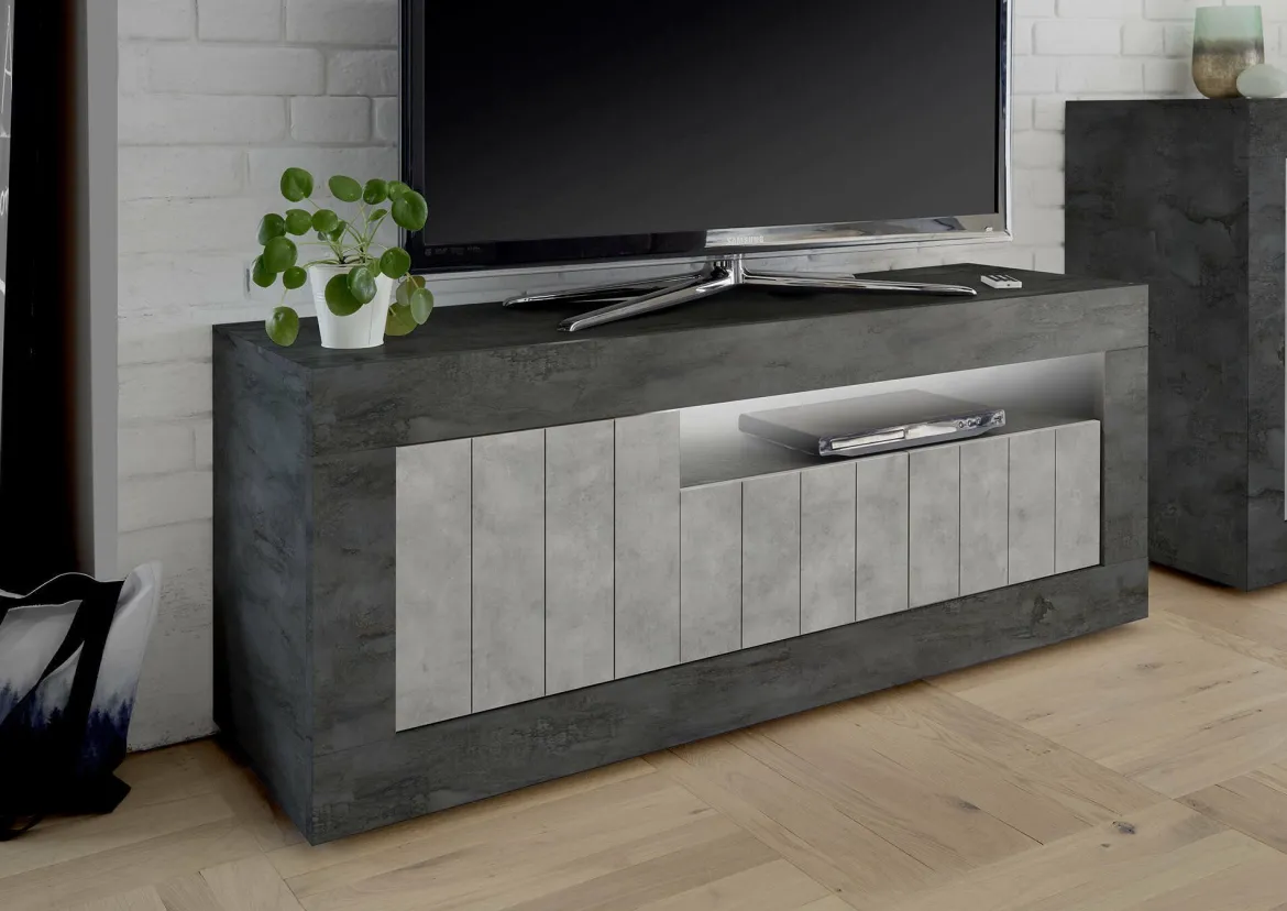 Mobile TV ardesia e cemento 138x42x56h cm 3 ante - Iole