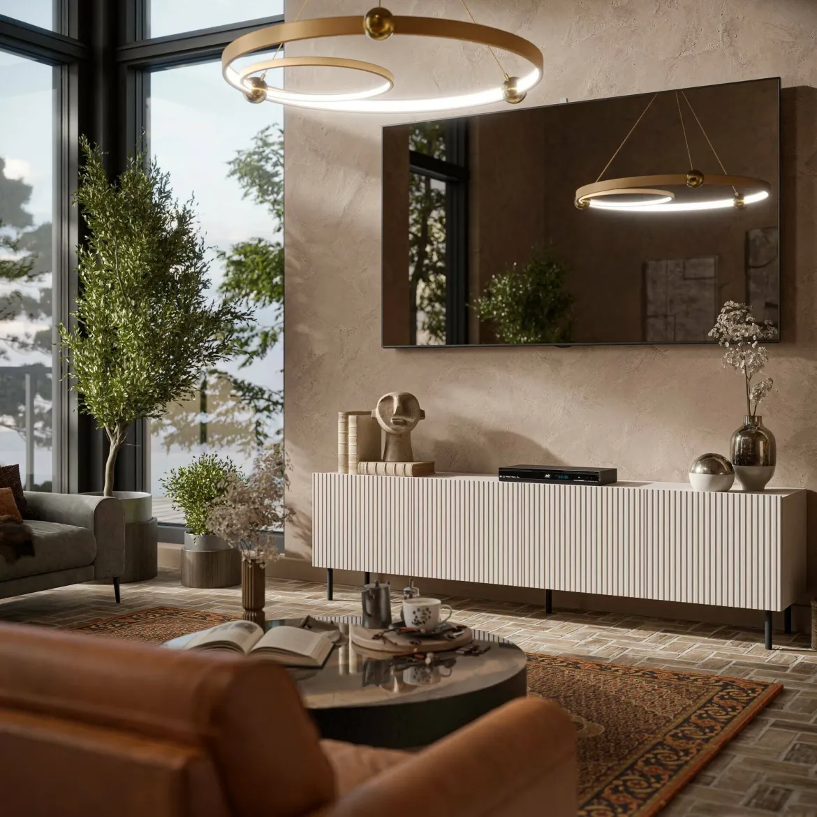 Mobile TV beige 200x42x52h cm 4 ante - Priocca