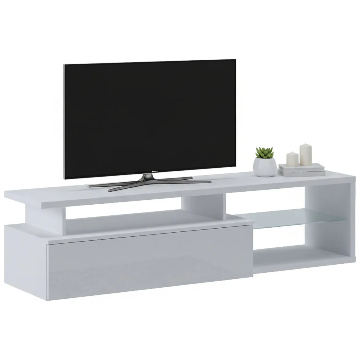 Mobile TV bianco e bianco lucido 160x38x41h cm in legno - Gisella