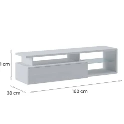 Mobile TV bianco e bianco lucido 160x38x41h cm in legno - Gisella