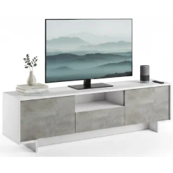 Mobile TV bianco e cemento 170x42x48h cm 2 ante e 1 cassetto - Atina