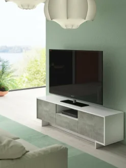 Mobile TV bianco e cemento 170x42x48h cm 2 ante e 1 cassetto - Atina