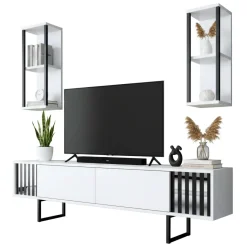 Mobile TV bianco e nero 180x30x48h cm modulabile - Iva