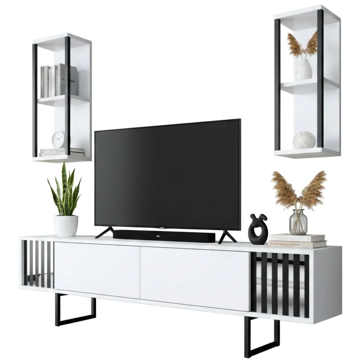 Mobile TV bianco e nero 180x30x48h cm modulabile - Iva