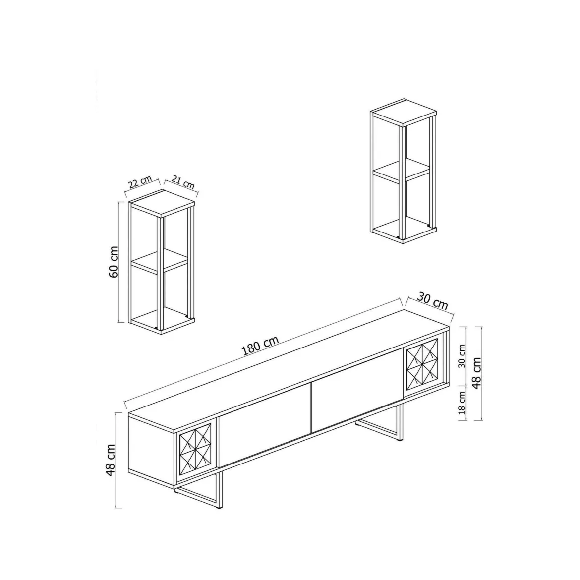 Mobile TV bianco e nero 180x30x48h cm modulabile - Iva
