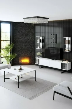 Mobile TV bianco e nero 180x30x48h cm modulabile - Iva