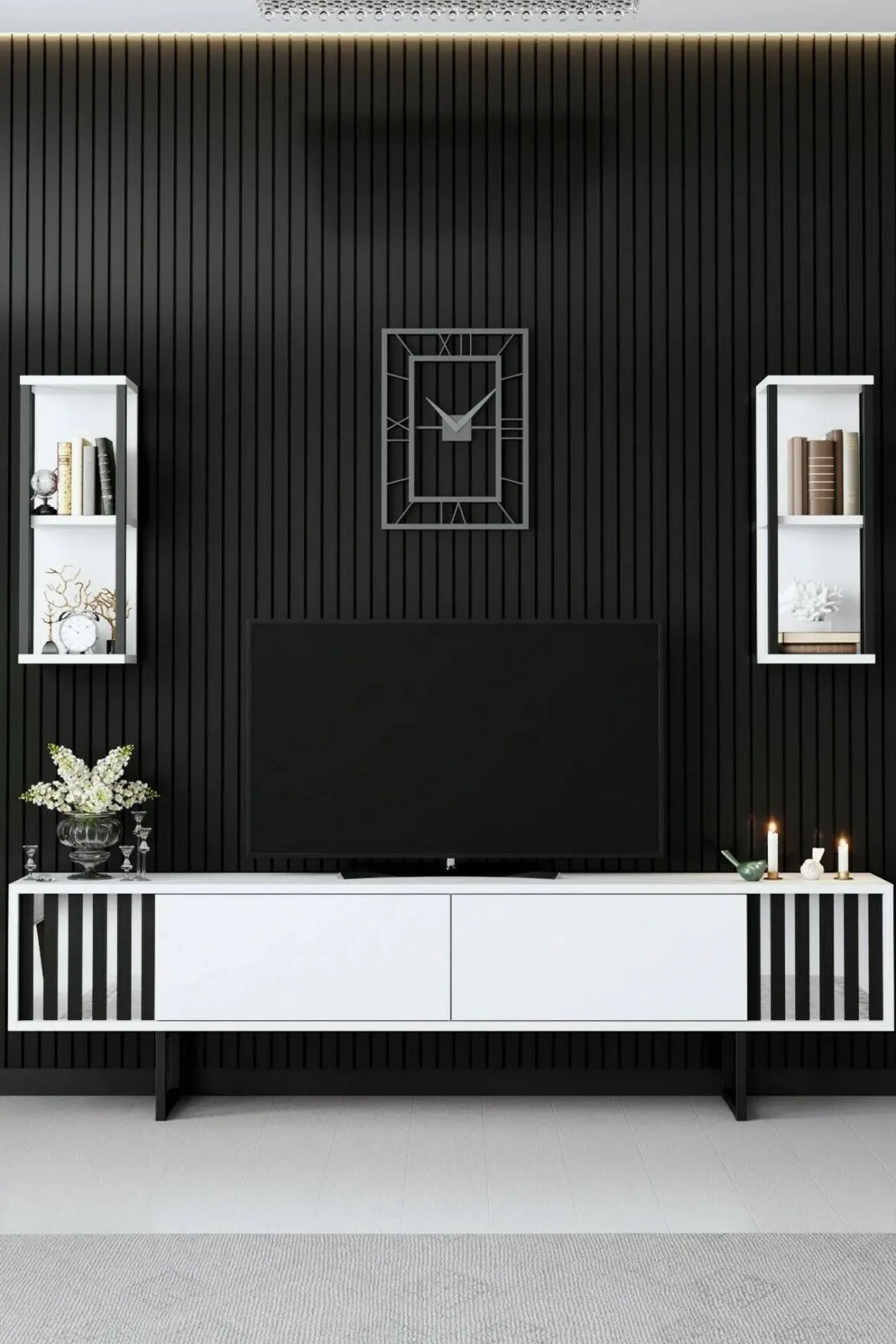 Mobile TV bianco e nero 180x30x48h cm modulabile - Iva