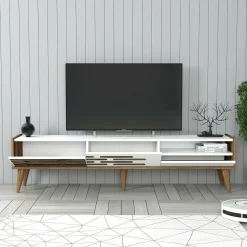 Mobile TV bianco e noce 180x45x35h cm 3 ante - Upana