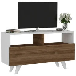 Mobile TV bianco e noce 90x29x50h cm in legno - Mun
