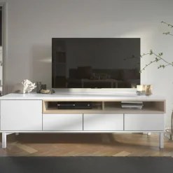 Mobile TV bianco e quercia 155x48x48h cm in legno - Rosata