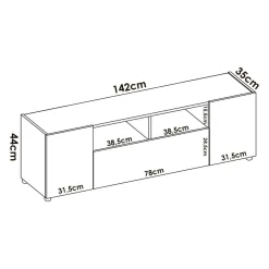 Mobile TV bianco e rovere nodi 141x34x43h cm 3 ante - Vulcano