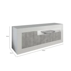 Mobile TV bianco lucido,cemento 138x42x56h cm 3 ante - Iole