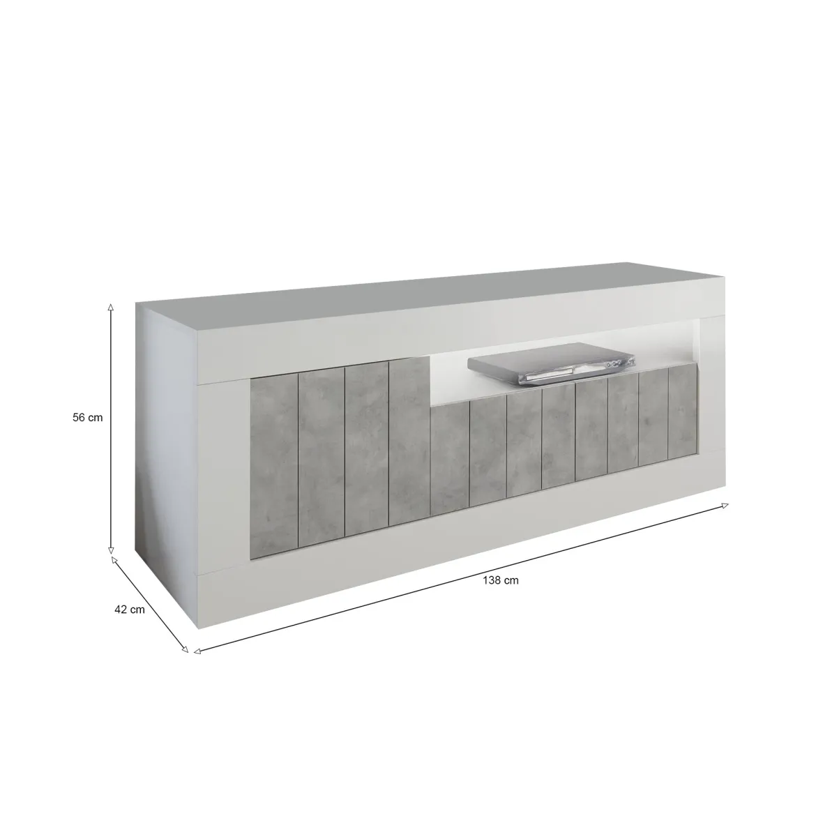 Mobile TV bianco lucido,cemento 138x42x56h cm 3 ante - Iole