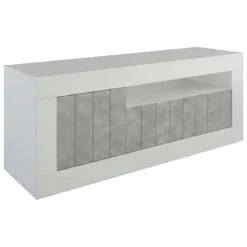 Mobile TV bianco lucido,cemento 138x42x56h cm 3 ante - Iole