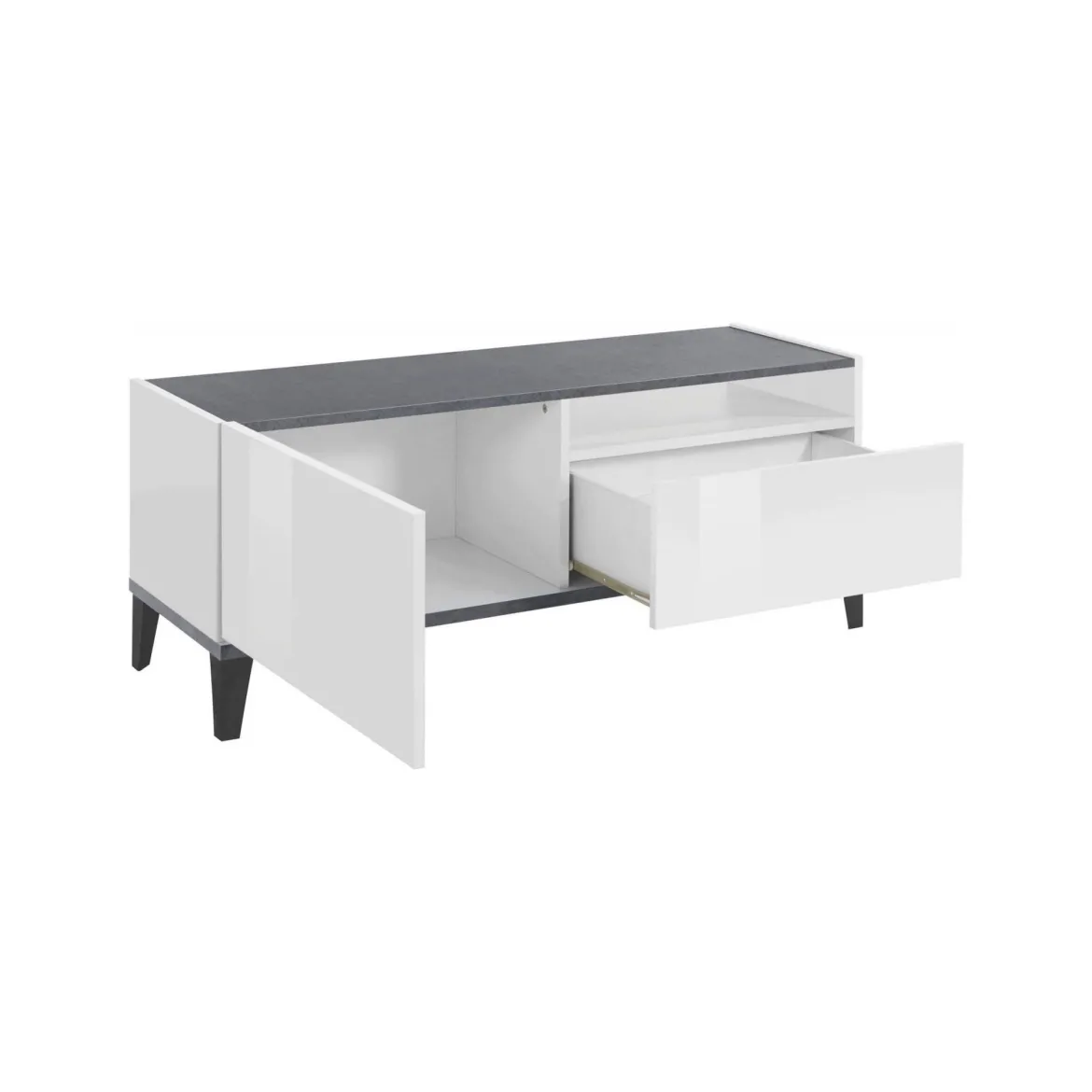 Mobile TV bianco lucido e ardesia 120x40x47h cm in legno - Atris