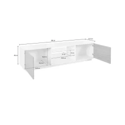 Mobile TV bianco lucido e noce 220x41x46h cm 4 ante e 1 cassetto - Ajuly