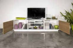 Mobile TV bianco lucido e noce 180x41x46h cm 2 ante - Lola