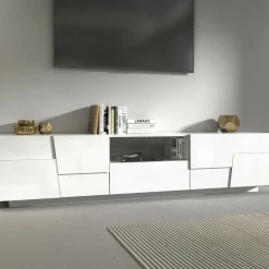Mobile TV bianco 220x44x46h cm 4 ante e 1 cassetto - Maestrale