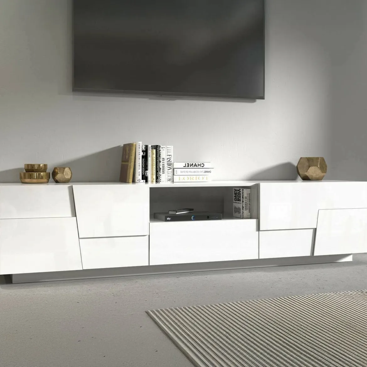 Mobile TV bianco 220x44x46h cm 4 ante e 1 cassetto - Maestrale
