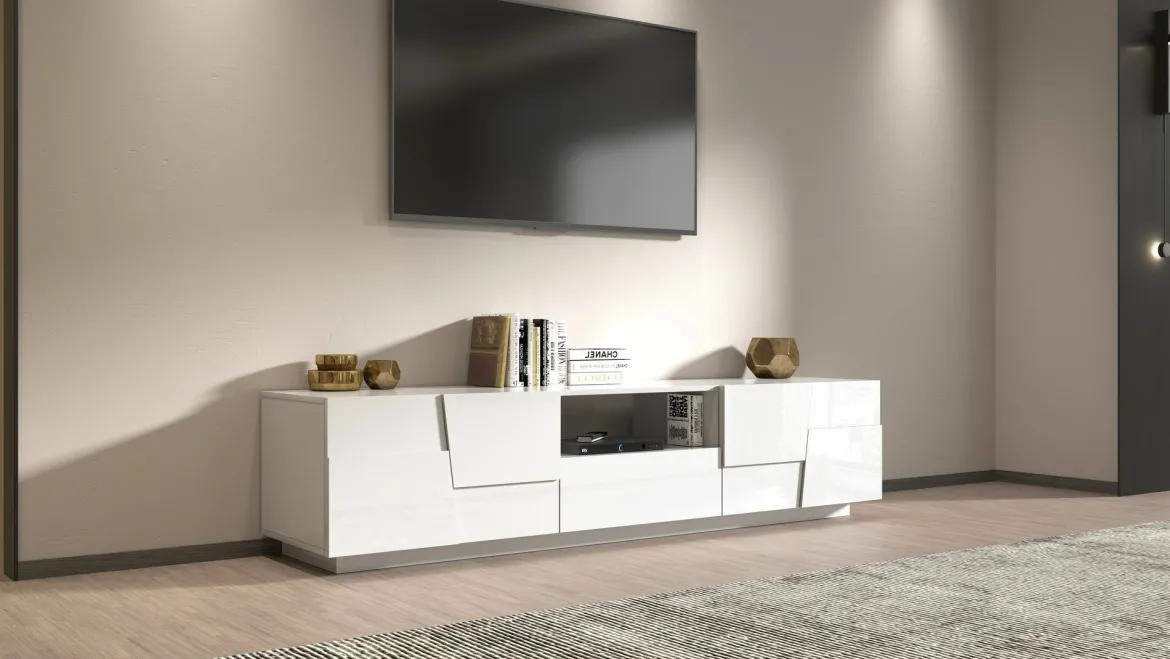 Mobile TV bianco 220x44x46h cm 4 ante e 1 cassetto - Maestrale