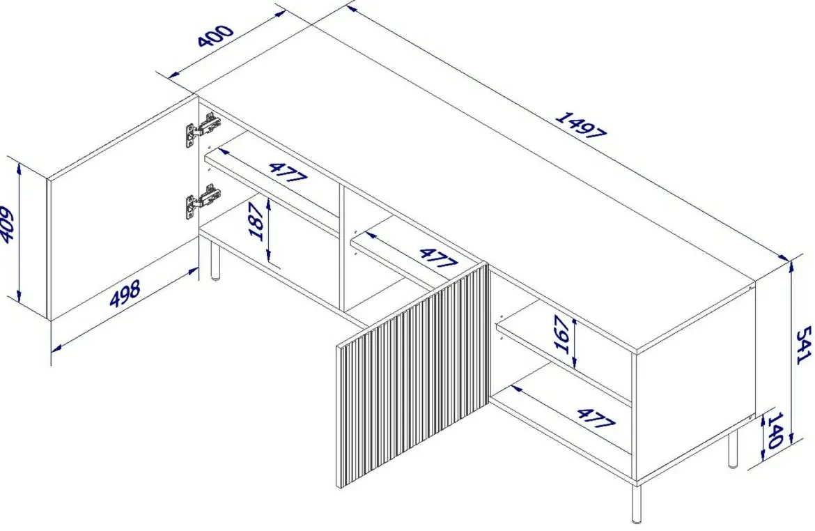 Mobile TV bianco 150x42x52h cm 3 ante - Molini