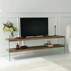 Mobile TV marrone e trasparente 140x35x45h cm in legno - Umbria