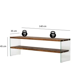 Mobile TV marrone e trasparente 140x35x45h cm in legno - Umbria