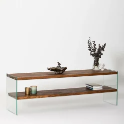 Mobile TV marrone e trasparente 140x35x45h cm in legno - Umbria