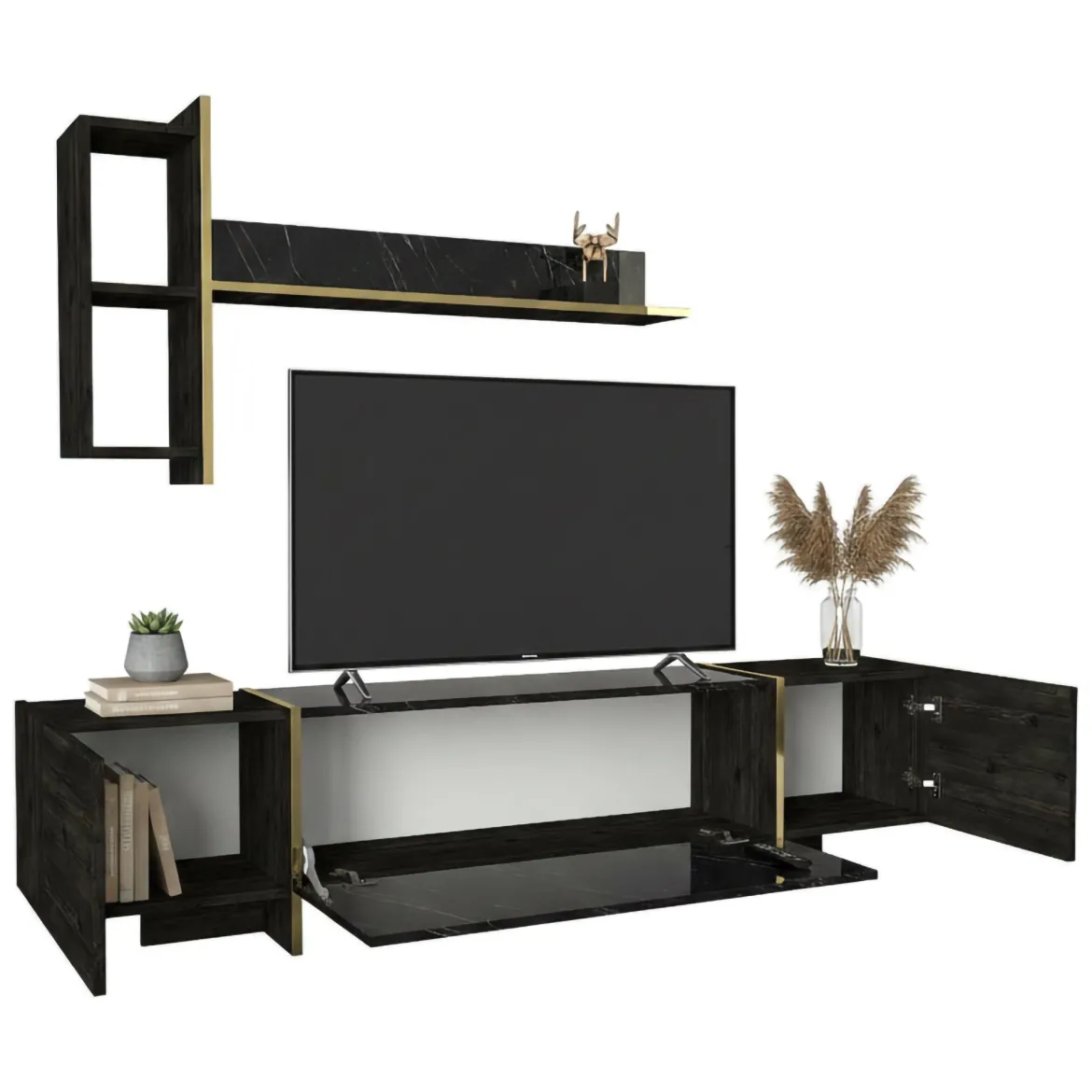 Mobile TV nero e oro 180x32x45h cm 3 ante - Beinasco