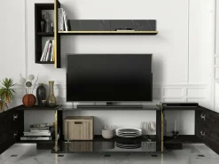 Mobile TV nero e oro 180x32x45h cm 3 ante - Beinasco