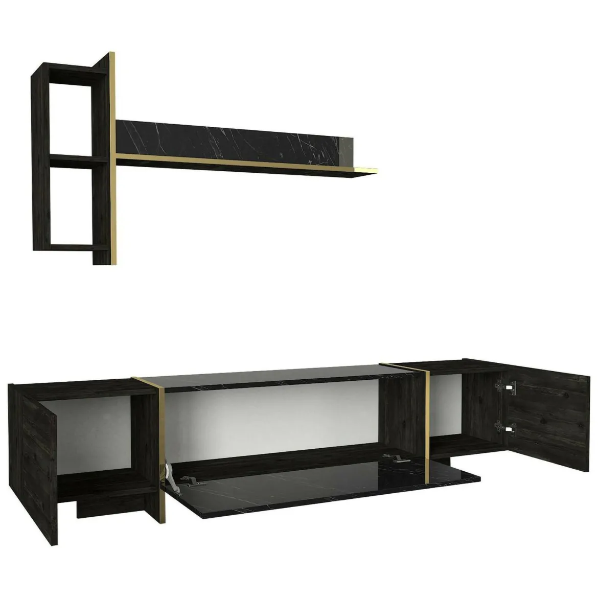 Mobile TV nero e oro 180x32x45h cm 3 ante - Beinasco