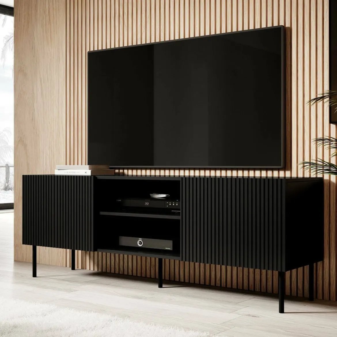 Mobile TV nero 150x42x52h cm 3 ante - Molini
