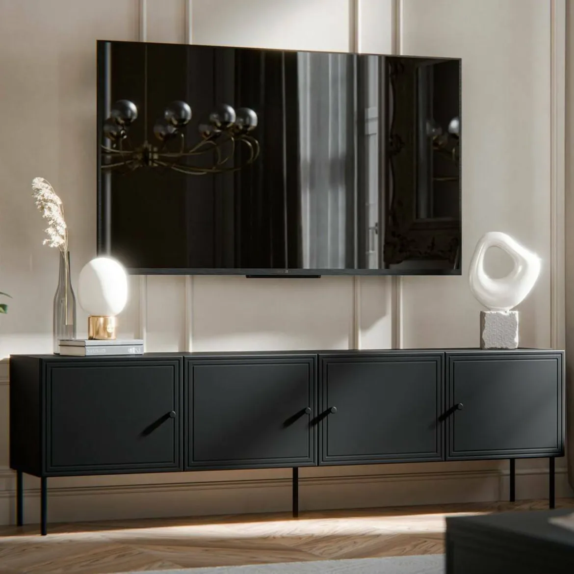 Mobile TV nero 201x40x60h cm 4 ante - Piode