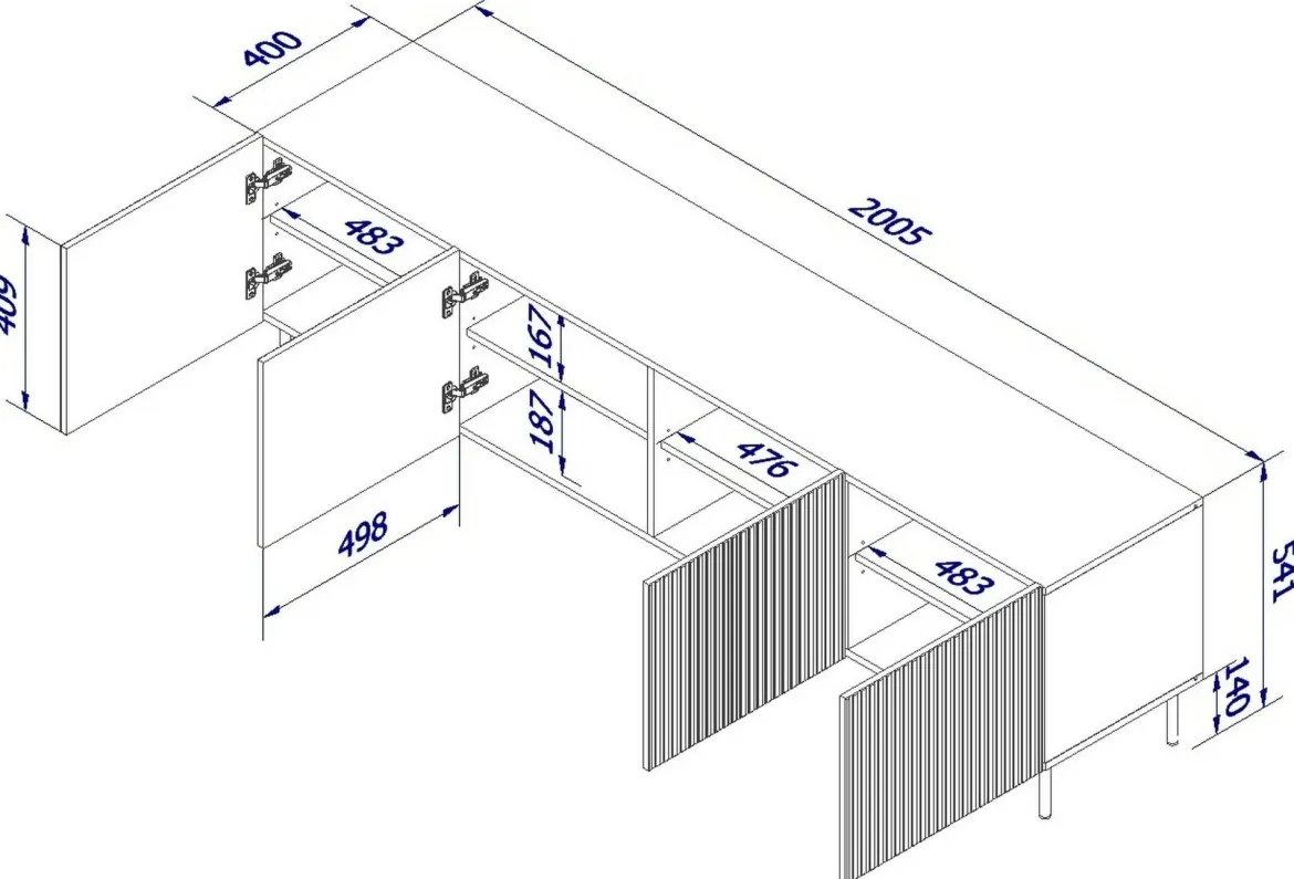 Mobile TV nero 200x42x52h cm 4 ante - Priocca