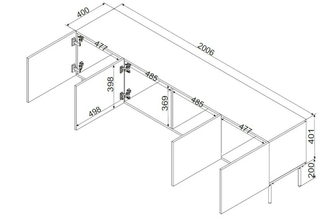 Mobile TV nero 200x42x60h cm 4 ante - Sospiro