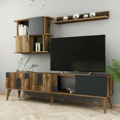 Mobile TV noce e antracite 180x33x48h cm 4 ante - Dora