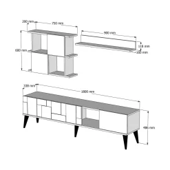 Mobile TV noce e antracite 180x33x48h cm 4 ante - Dora