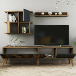 Mobile TV noce e antracite 180x33x48h cm 4 ante - Dora