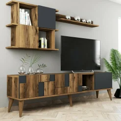 Mobile TV noce e antracite 180x33x48h cm 4 ante - Dora
