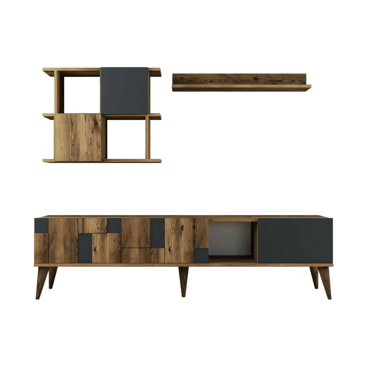 Mobile TV noce e antracite 180x33x48h cm 4 ante - Dora