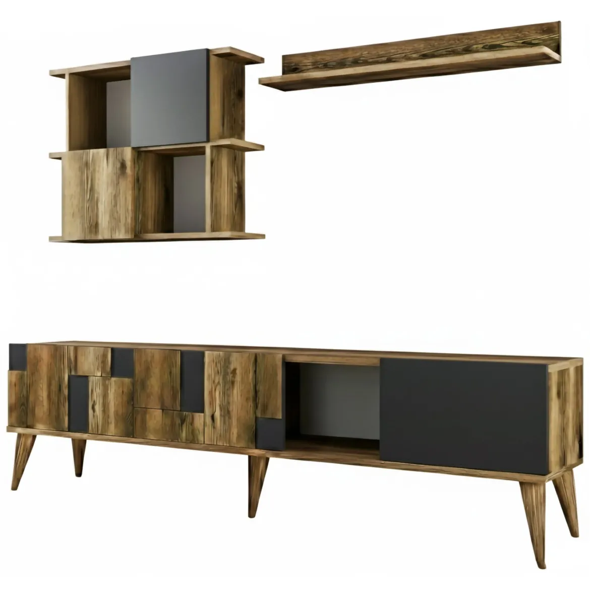 Mobile TV noce e antracite 180x33x48h cm 4 ante - Dora