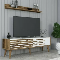 Mobile TV noce e bianco 140x45x35h cm 2 ante - Arsiero