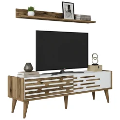 Mobile TV noce e bianco 140x45x35h cm 2 ante - Arsiero