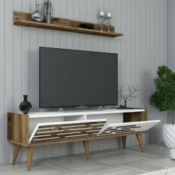 Mobile TV noce e bianco 140x45x35h cm 2 ante - Arsiero