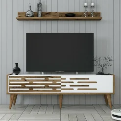 Mobile TV noce e bianco 140x45x35h cm 2 ante - Arsiero