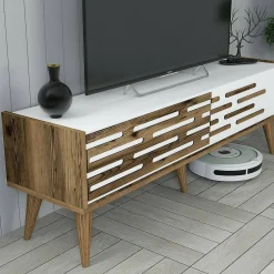 Mobile TV noce e bianco 140x45x35h cm 2 ante - Arsiero