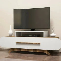 Mobile TV noce e bianco 145x37x37h cm 2 ante - Matsu