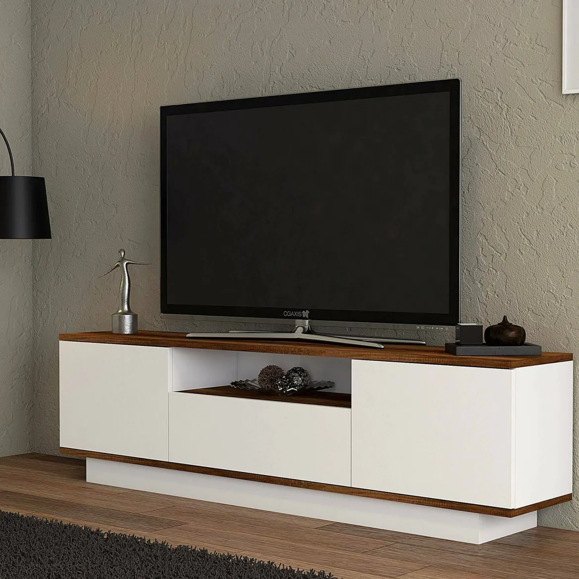 Mobile TV noce e bianco 160x30x45h cm 3 ante - Fortunata