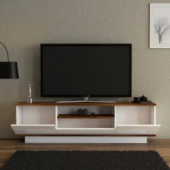Mobile TV noce e bianco 160x30x45h cm 3 ante - Fortunata